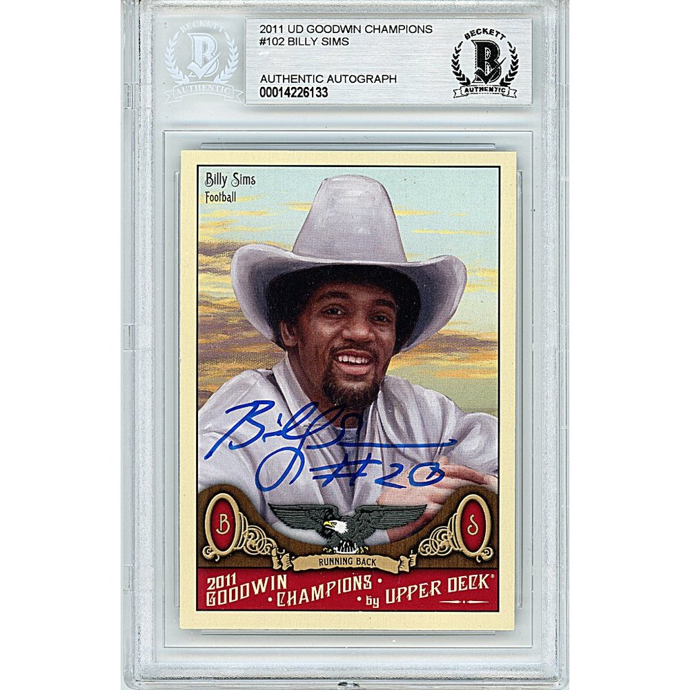 Billy Sims Signed Upper Deck Goodwin Champions Football Card Beckett Autographed